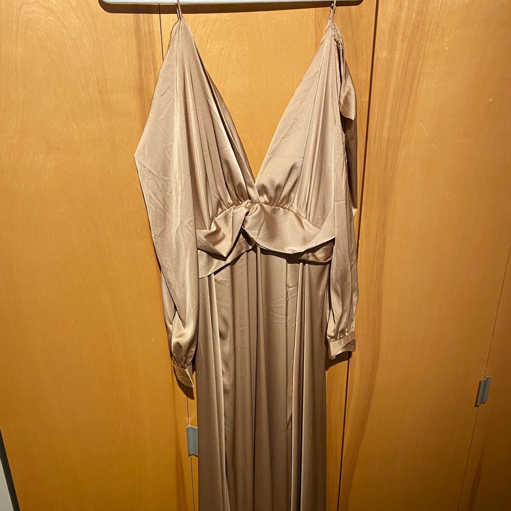 Gold Satin Fashion Nova Floor Length Gown